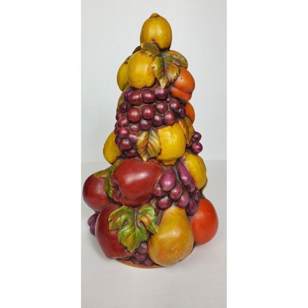 Vintage 1971 American Folk Art Trompe Ceramic Fruit Tower Table Centerpiece